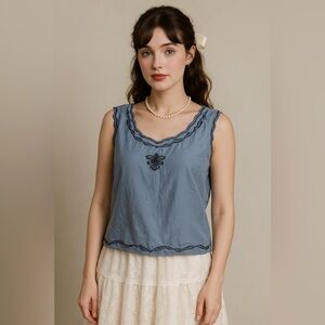 Vintage Croquet Club Silk Blouse Blue Women’s L Coquette Cottagecore Romantic